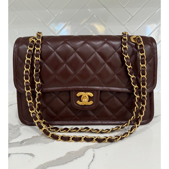 Chanel 24K Sweet Crush Flapbag Dark Brown Large CC Gold Classic Shoulder Bag - Picture 9 of 16